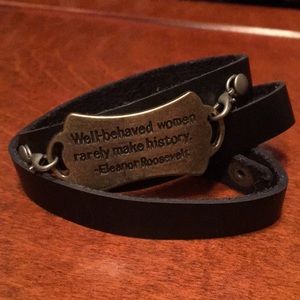 Leather black wrap bracelet Eleanor Roosevelt quote